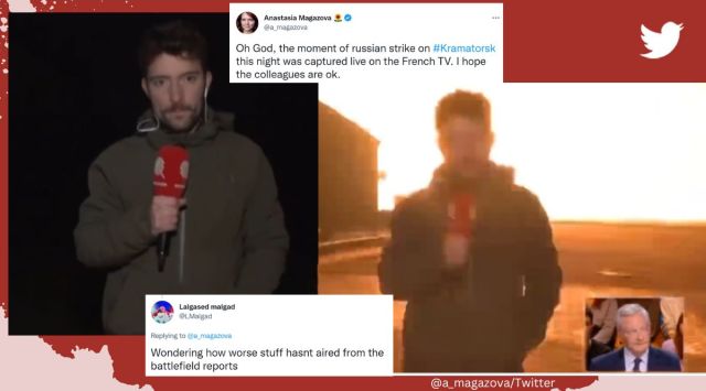 French reporter ducks for cover as Russian missile strikes behind him in Ukraine, Paul Gasnier, Anastasia Magazova, Ukrainian-held city of Druzhkivka in Donetsk province, Ukraine Russia war, viral, trending, Indian Express