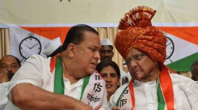 Senior Nationalist Congress Party (NCP) leader Hasan Mushrif with NCP chief Sharad Pawar. (Twitter/@mrhasanmushrif)
