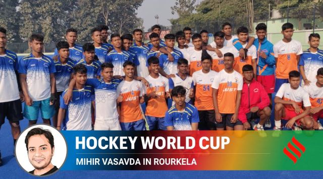 Trainees at panposh hockey academy on Friday morning, ahead of India's opening match of the world cup. (Credits: Mihir Vasavda)