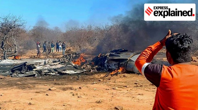 Wreckage of the Mirage 2000 fighter plane that crashed near Morena in Madhya Pradesh, Saturday morning. The pilot did not survive the crash. PTI