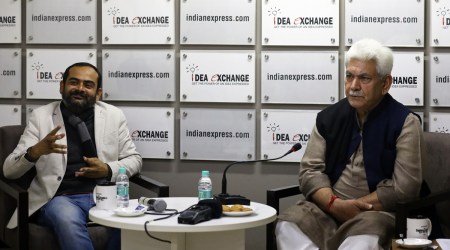 Idea Exchange with L-G of J&K Manoj Sinha at The Indian Express office in Noida. (Express photo by Abhinav Saha)
