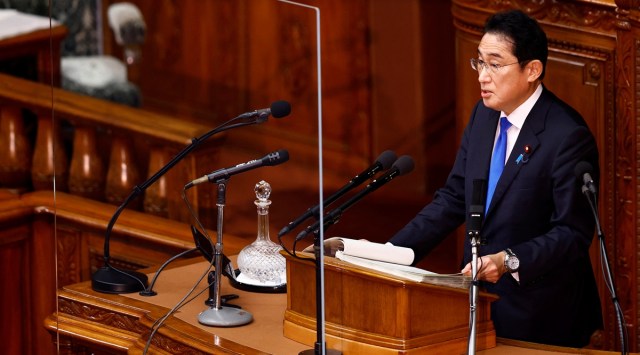 Japan's Prime Minister Fumio Kishida delivers his policy speech during the first day of an ordinary session at the lower house of parliament in Tokyo, January 23, 2023. (REUTERS)