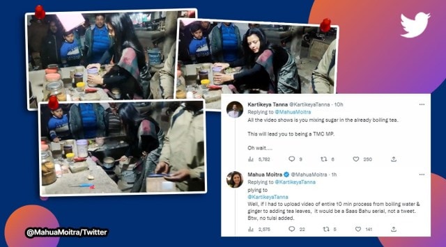 Mahua Moitra, Mahua Moitra prepares tea, Mahua Moitra makes tea, TMC MP, TMC, chaiwala, indian express
