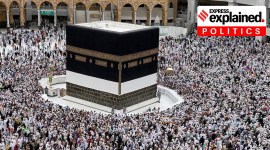 Pilgrims throng around the black stone of the Kabbah