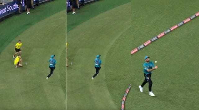 Micheal Neser's catch near the boundary rope in a BBL game. (Screengrab)