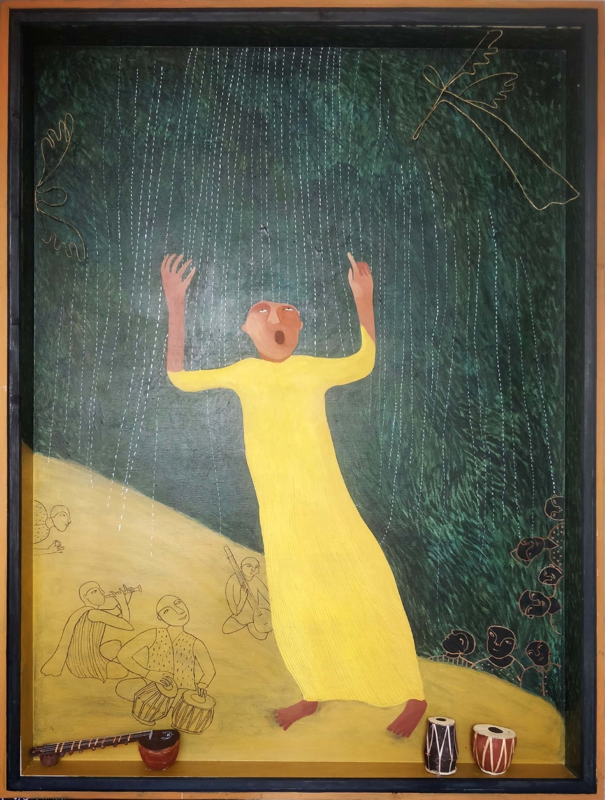 Nisreen Moochhala’s mixed media works depict day-to-day life.(Source The Time and Space Gallery)