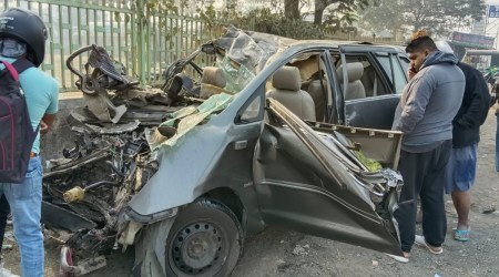 Navsari police said the five persons in the car were returning to Surat from Mumbai after their Bangkok tour. (Express Photo)