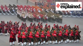 Tri-services bands perform during full dress rehearsal for the Beating Retreat ceremony, at Vijay Chowk in New Delhi.