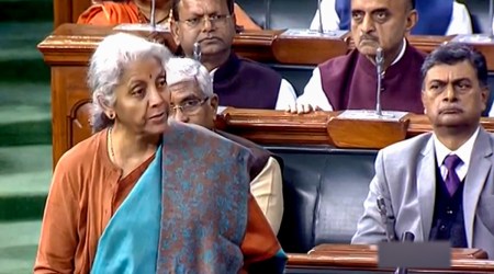 Union Finance Minister Nirmala Sitharaman speaks in the Lok Sabha on the first day of Budget Session of Parliament. (PTI)