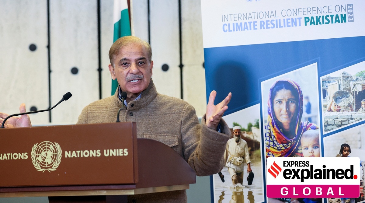 Pakistan's Prime Minister Shehbaz Sharif speaks.