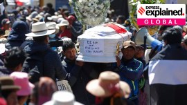 Protestors carrying a coffin of a deceased person during Peru's deadly protests
