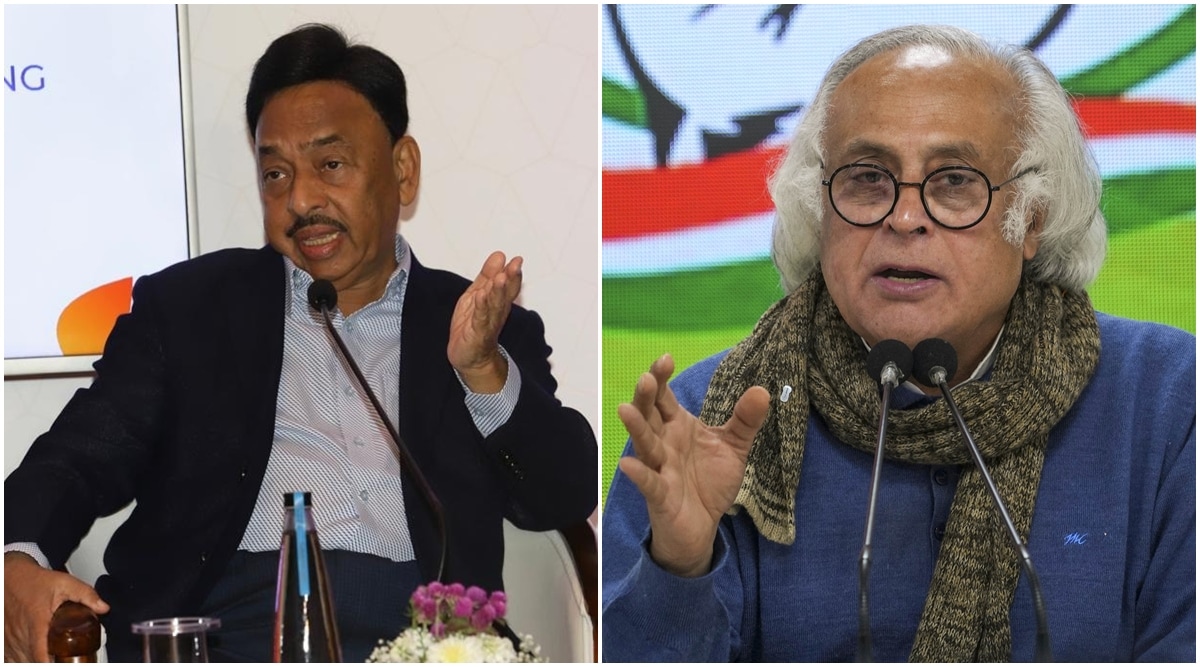 Union Minister for Micro, Small and Medium Enterprises Narayan Rane and (right) Congress leader Jairam Ramesh. (Images: Express, PTI)