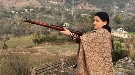 Rekha Sharma said she decided to pick up  gun after seeing her neighbour lose both her sons in terror attacks on the village on Janaury 1 and 2. Express 