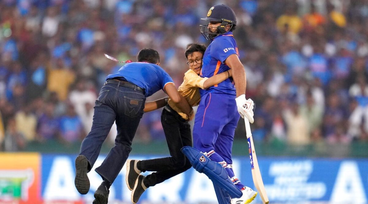 Watch: Fan rushes into field and hugs Rohit Sharma during 2nd ODI ...