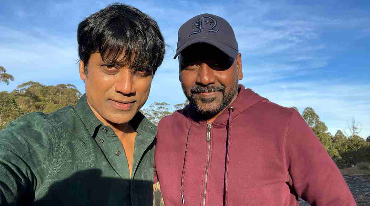 S J Suryah and Raghava Lawrence on the sets of Jigarthanda Double X. (Photo: Twitter/S J Suryah)