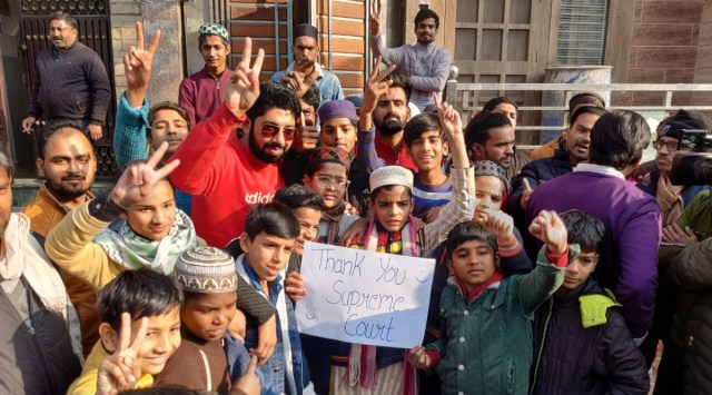 People rejoicing the Supreme Court's verdict staying the order of the Uttarakhand HC evicting people living on land claimed by the railways in Haldwani. (Express)