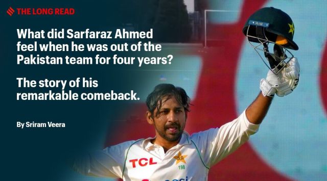 Pakistan's Sarfaraz Ahmed celebrates after scoring century during the fifth day of the second test cricket match between Pakistan and New Zealand, in Karachi, Pakistan, Friday, Jan. 6, 2023. (AP Photo/Fareed Khan)