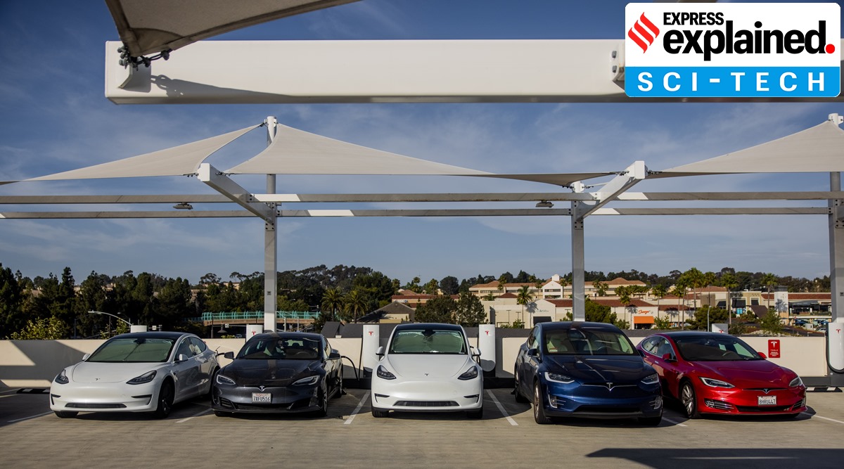 Tesla vehicles charge at the One Paseo mall in San Diego (Image credits: New York Times)