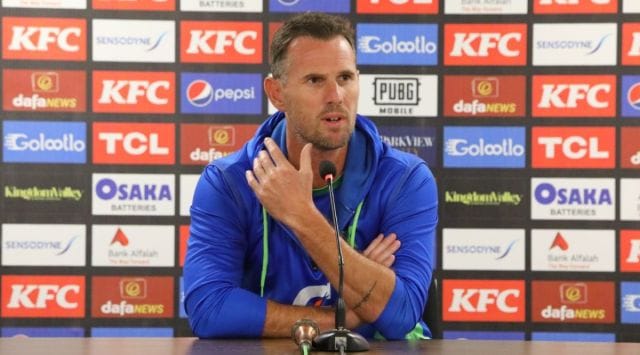 Shaun Tait in the presser at the end of day four's play. (PCB/Twitter)