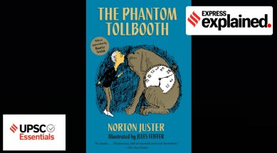 The novel cover showing the illustration of a child and a dog with a clock.