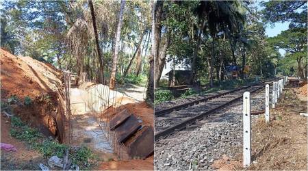 The construction site adjecent to the existing railway track (right). (Express photo by Eeshanpriya M S)
