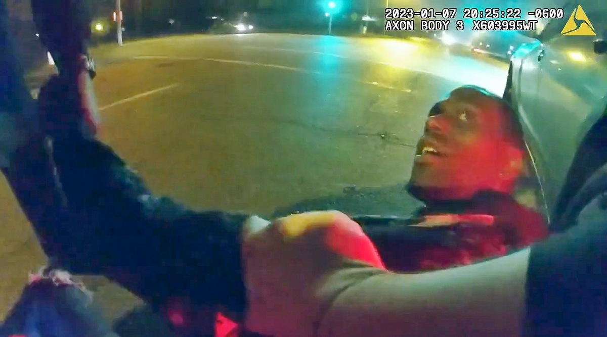 The image from video released on Jan. 27, 2023, by the City of Memphis, shows Tyre Nichols during a brutal attack by five Memphis police officers on Jan. 7, 2023, in Memphis, Tennessee. (City of Memphis via AP)
