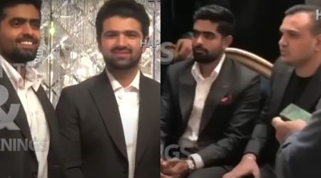Babar Azam posing for photos at umpire Aleem Dar son's wedding in Lahore. (Videograb/Events&HappeningsSports)