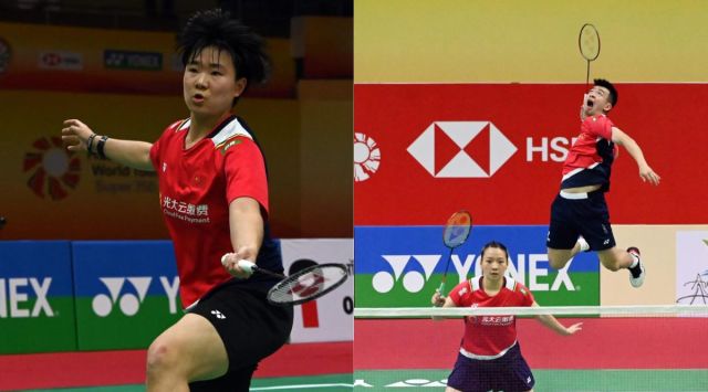 World No 5 He Bingjiao (L) & World No 1s in mixed doubles Zheng si Wei & Huang Qiong. (BAI)