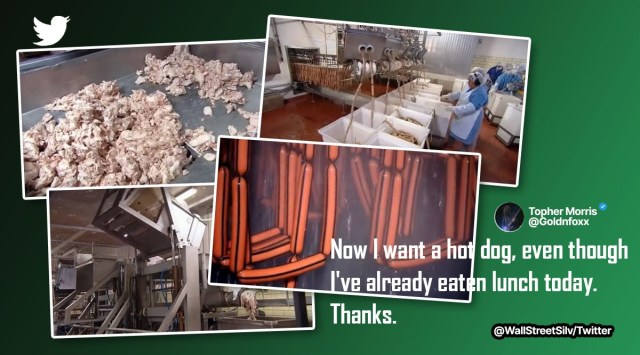 hotdogs,video of processed hotdogs being mass-produced in factory receives mixed reactions from netizens, fast food, hotdog, American food, viral, trending, Indian Express