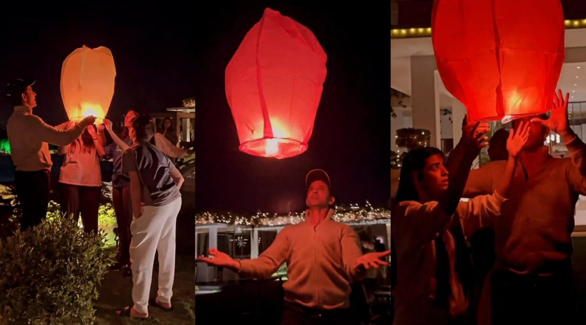 À l’intérieur des célébrations du Nouvel An de Hrithik Roshan à la maison avec sa petite amie Saba et sa famille allumant des lanternes célestes.  Regardez