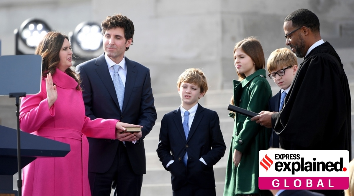 Sarah Huckabee Sanders, being sworn in as the Governor of Arkansas, US.