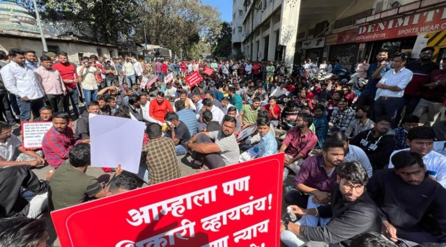 The protesting students demanded that the new exam pattern be implemented in 2025, alleging that it would put students who have been preparing as per the old exam pattern at a disadvantage. (Express Photo)
