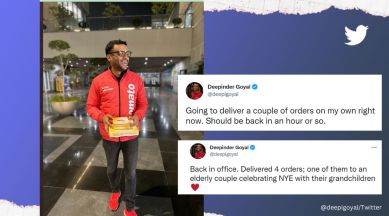 Zomato CEO Deepinder Goyal turns delivery agent for a day on New Year’s Eve, Zomato founder, Deepinder Goyal, New Year celebrations, home delivery, food delivery apps, viral, trending, Twitter, Indian Express