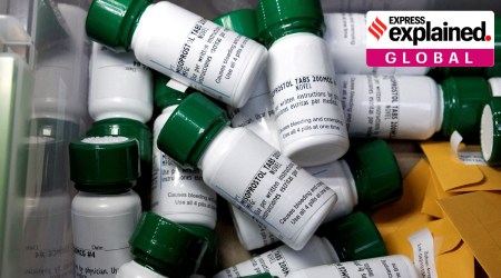 Bottles of Misoprostol, the second medication used in a medical abortion, lies in a storage bin.
