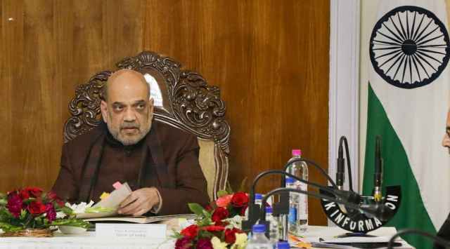 Union Home Minister Amit Shah chairs a high-level meeting to review the security situation in Jammu and Kashmir, weeks after twin militant attacks in Rajouri, at Raj Bhavan in Jammu, Friday, Jan. 13, 2023. (PTI Photo)