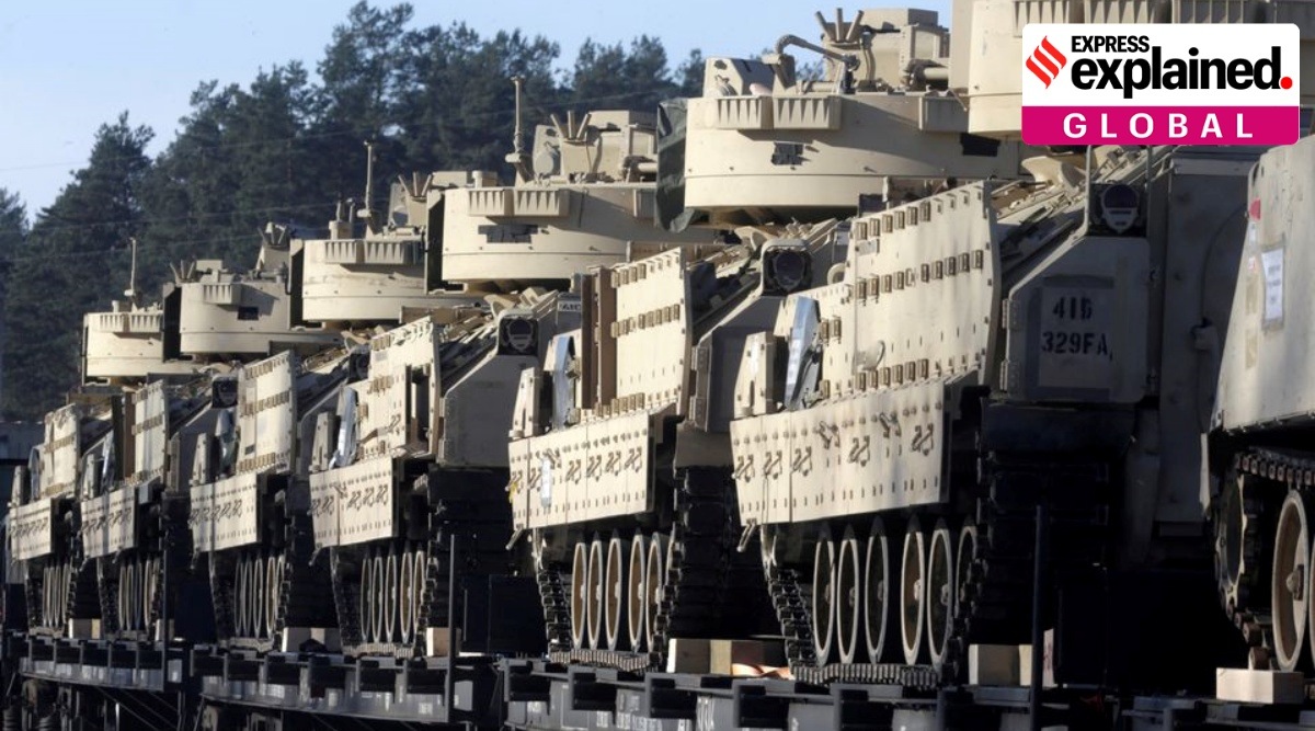Bradley tanks being transported