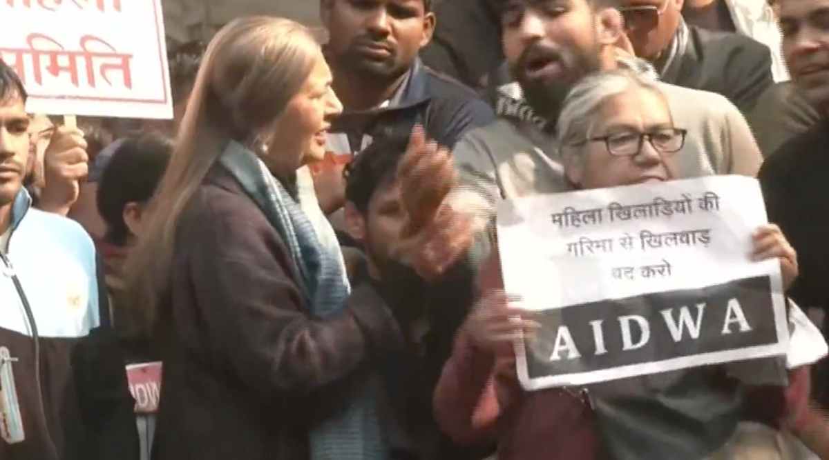CPI(M) leader at the protest site at Jantar Mantar. (Photo: ANI)