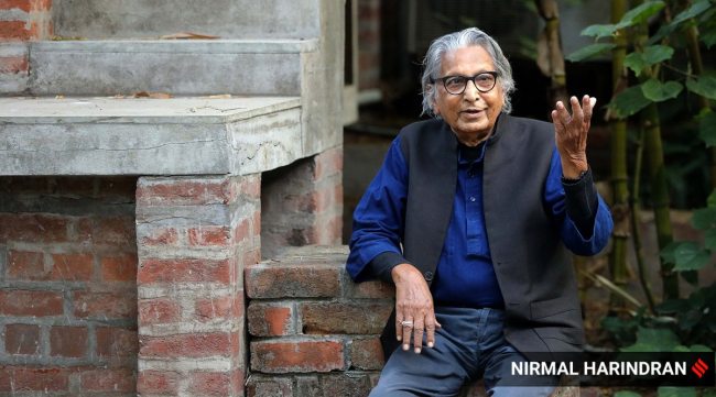 While life threw challenges at him, of unfinished buildings or clients who never returned, BV Doshi began questioning the meaning and purpose of architecture. (Express file photo by Nirmal Harindran)