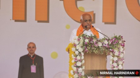 The CM said that under Annapurna Yojana, the state government is currently providing meals to labourers at kadia naka, places where the labourers assemble in search of work. (Express Photo by Nirmal Harindran)