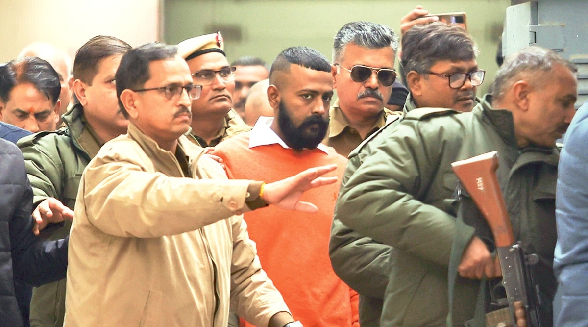 Sukesh Chandrashekhar at the Patiala House Court, New Delhi (Credit: Express Archive)