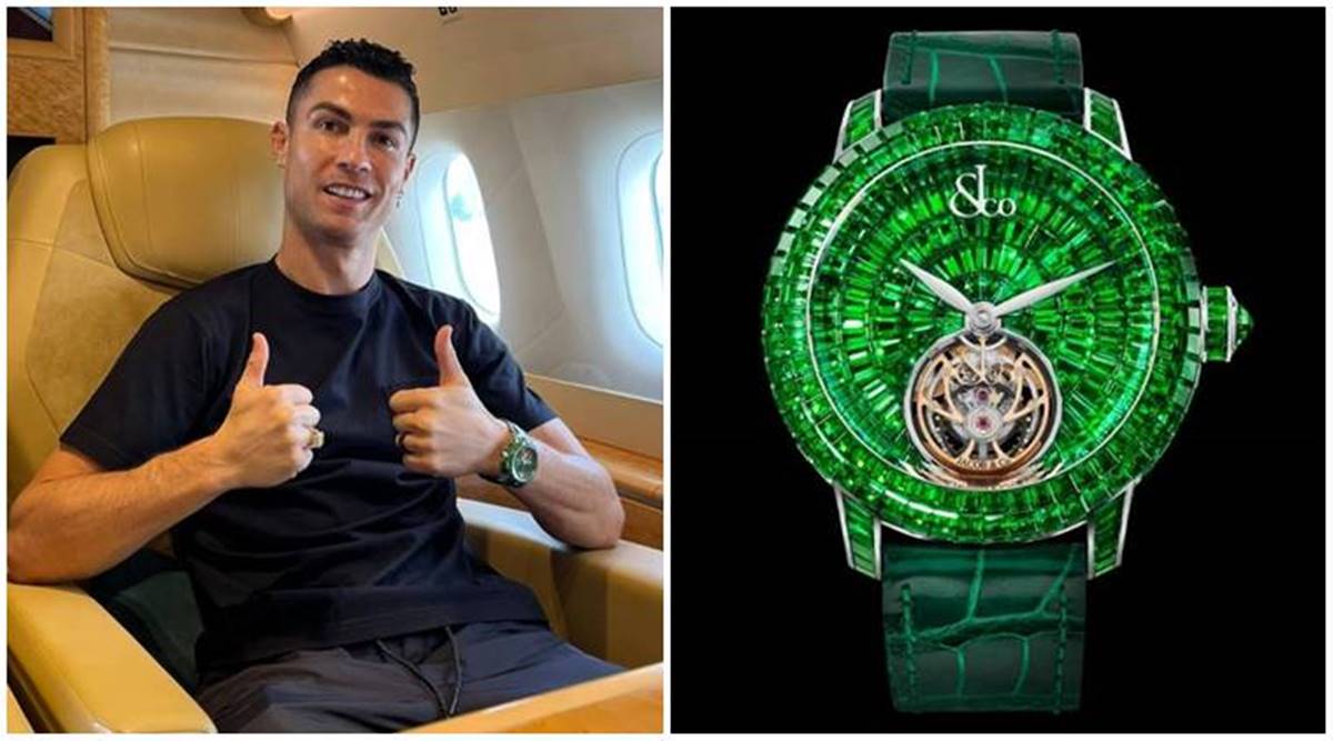 Cristiano Ronaldo shows off $700,000 watch covered in anti-reflective  sapphire crystals & boasting a blue alligator strap | Goal.com India