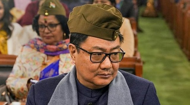 Union Law Minister Kiren Rijiju during a ceremony to pay floral tribute to Netaji Subhas Chandra Bose on his 126th birth anniversary, at the Central Hall of Parliament House. (PTI Photo)