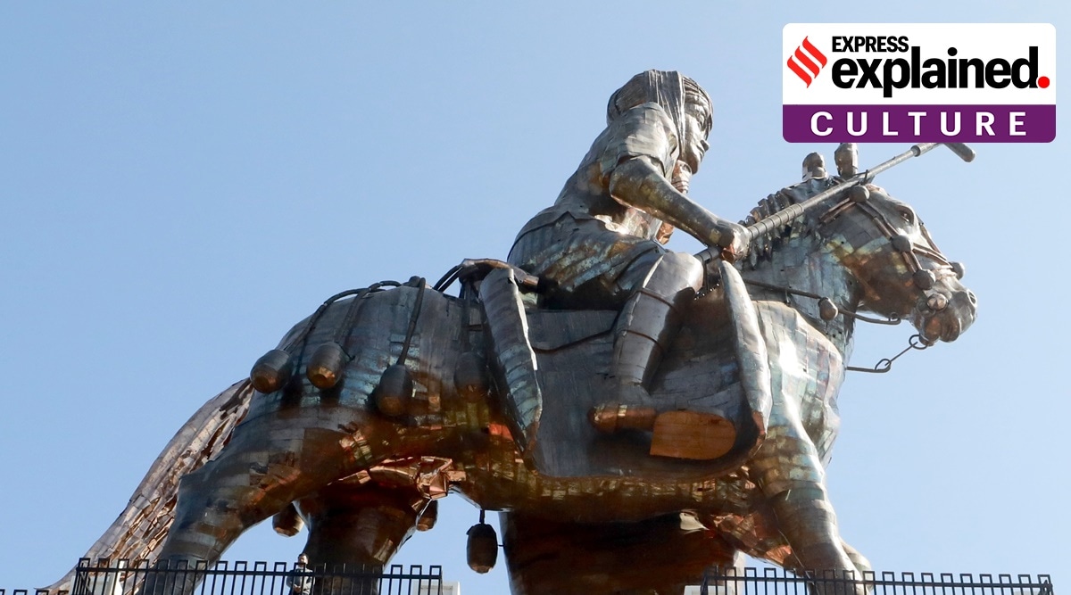 The statue of a polo player astride a Manipur Pony in Imphal. (Twitter/@AmitShah)