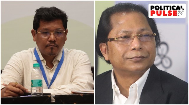 Meghalaya Chief Minister Conrad Sangma and former CM Mukul Sangma. (Express photos by Amit Mehra and Partha Paul)