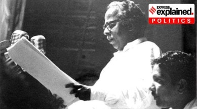 DMK leader CN Annadurai taking oath as the CM of Tamil Nadu. Also present in the photo, is DMK stalwart M Karunanidhi.