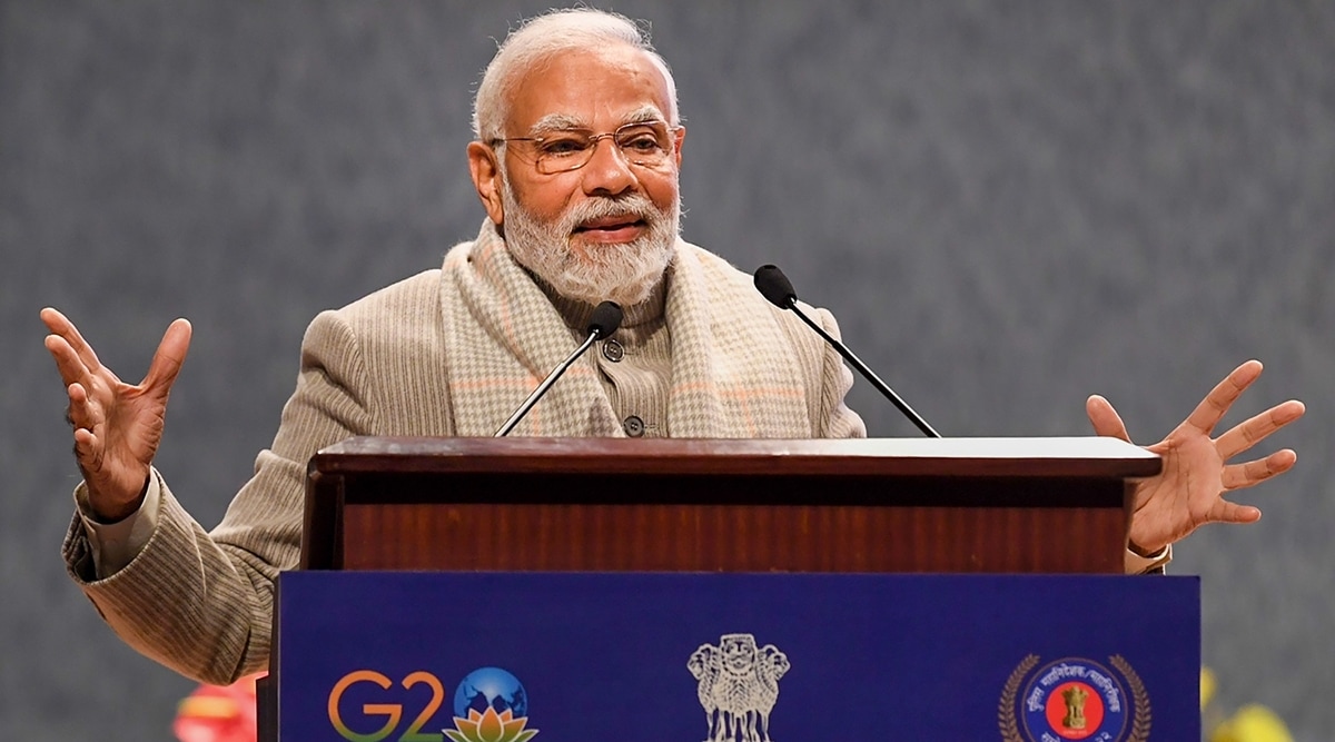 Prime Minister Narendra Modi addresses the 57th All India Conference of Director Generals/Inspector Generals of Police, in New Delhi, January 22, 2023. (PTI)