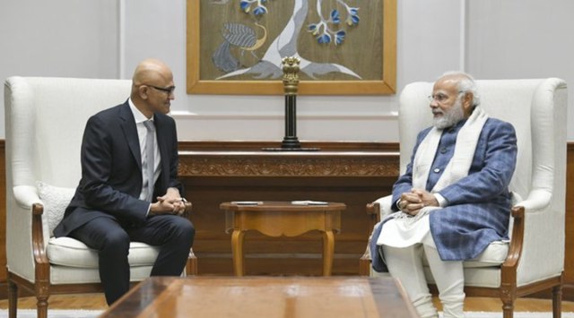 Microsoft CEO Satya Nadella with PM Modi. (Photo:Twitter/Satya Nadella)