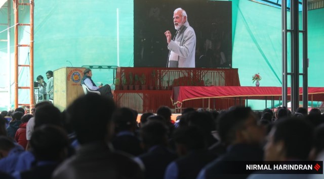PM Pariksha Charcha live streaming at Gyandeep public school Chandkheda in Ahmedabad (Express photo by Nirmal Harindran)