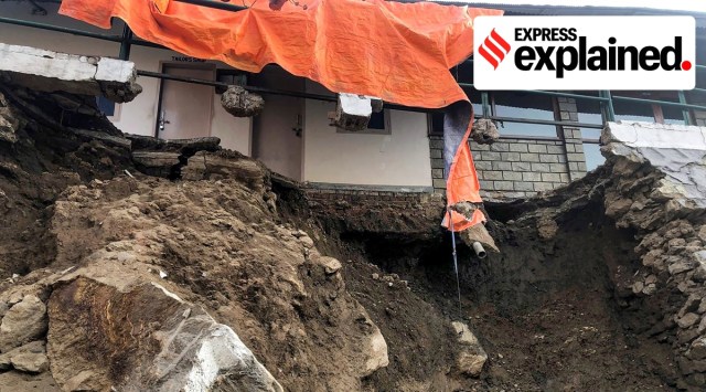 A partially collapsed house in Joshimath on Saturday. PTI