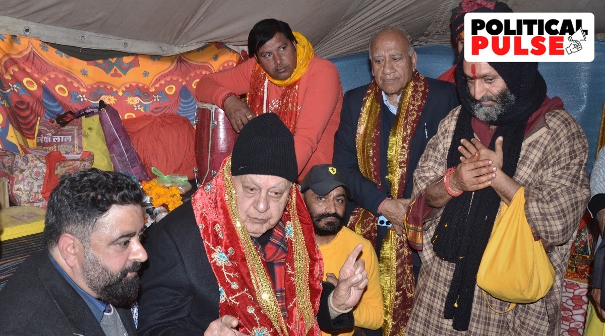 Former J&K chief minister Farooq Abdullah at 'Ati Maha Vishnu Yagya' in Samba district, Saturday, Jan. 28, 2023. (PTI Photo)